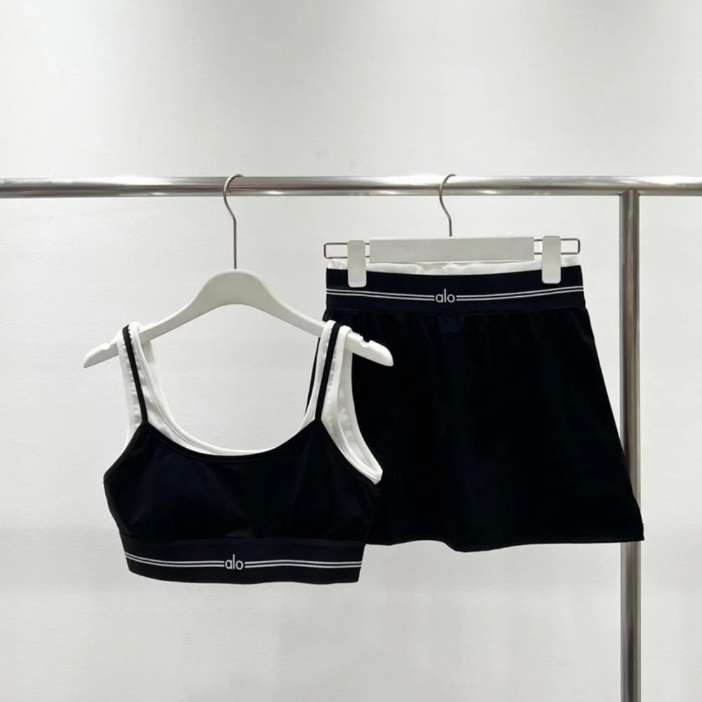 ALO Yoga Black and White Athletic Skort Set